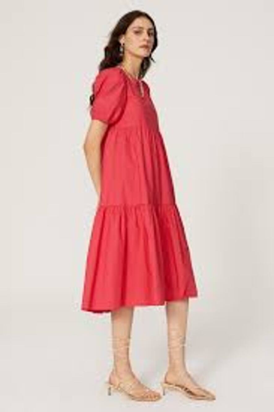 PETER SOM Tiered Puff Sleeve Midi Dress in Pink Size 8 FEMININE CASUAL Medium M